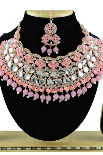 Pink designer function wear ad necklace set