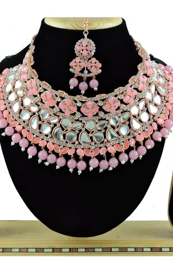 Pink designer function wear ad necklace set