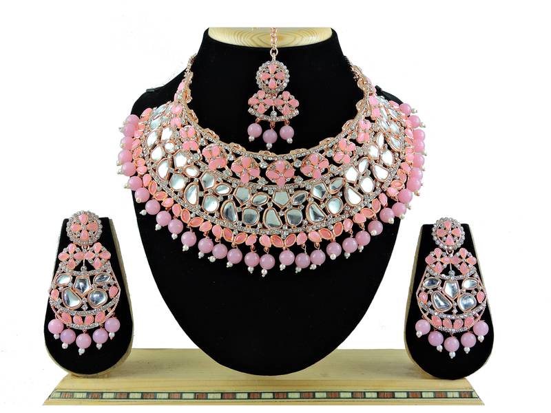 Pink designer function wear ad necklace set
