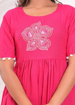 Hand block rayon dobby fabric shot  high-low dress 2