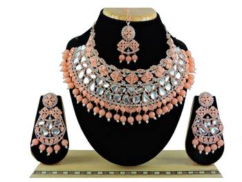 Orange designer function wear ad necklace set 1