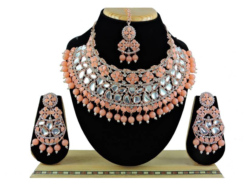 Orange designer function wear ad necklace set