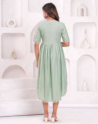 Hand block rayon dobby fabric shot  high-low dress 3