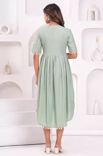 Hand block rayon dobby fabric shot  high-low dress