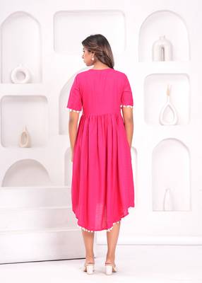 Hand block rayon dobby fabric shot  high-low dress 3