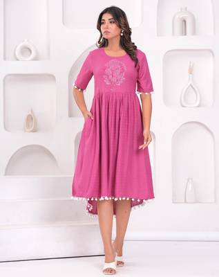 Hand block rayon dobby fabric shot  high-low dress 5