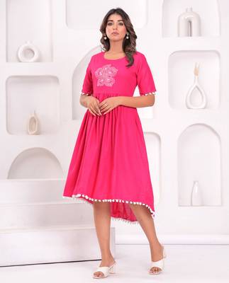Hand block rayon dobby fabric shot  high-low dress 4