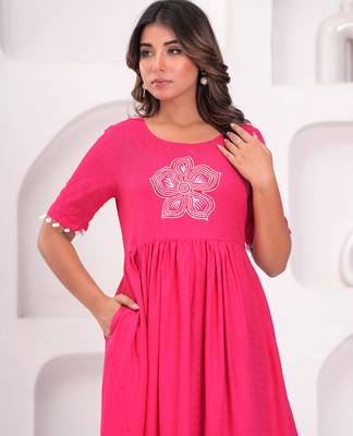 Hand block rayon dobby fabric shot  high-low dress 5