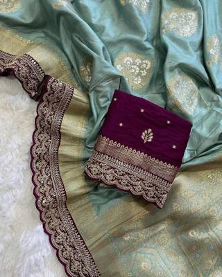 Light Blue Color Premium Heavy Dola Silk Wedding Saree 2