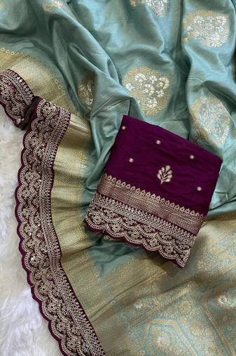 Light Blue Color Premium Heavy Dola Silk Wedding Saree