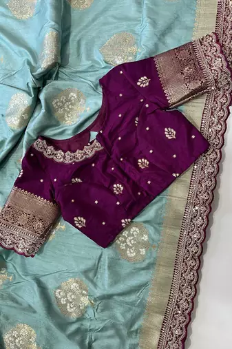 Light Blue Color Premium Heavy Dola Silk Wedding Saree