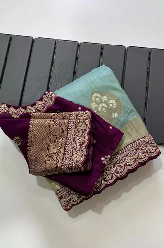 Light Blue Color Premium Heavy Dola Silk Wedding Saree
