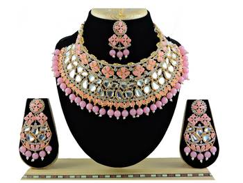 Pink designer function wear ad necklace set 1