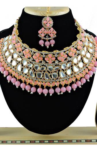 Pink designer function wear ad necklace set