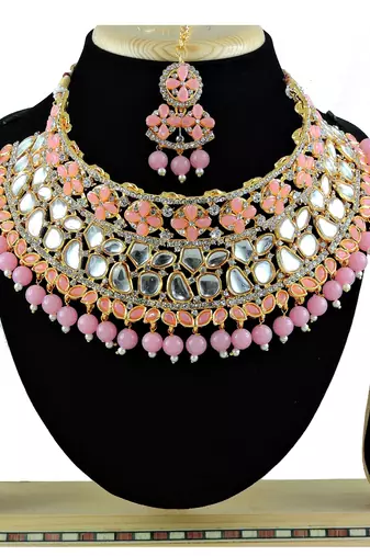 Pink designer function wear ad necklace set