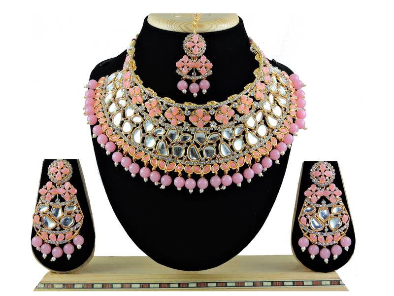 Pink designer function wear ad necklace set