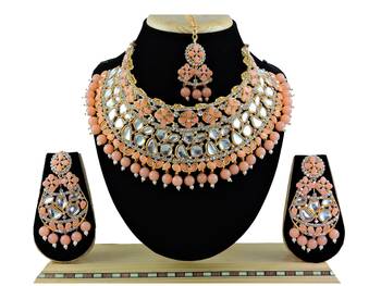 Orange designer function wear ad necklace set 1