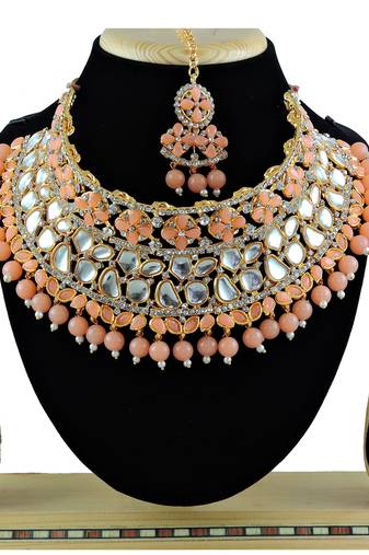 Orange designer function wear ad necklace set