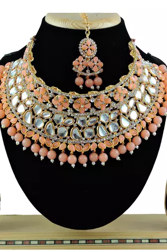 Orange designer function wear ad necklace set