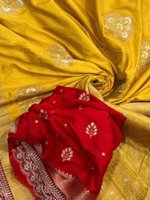 Yellow Color Premium Heavy Dola Silk Wedding Saree 1