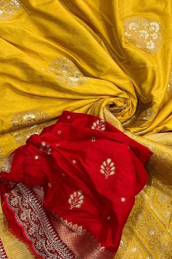 Yellow Color Premium Heavy Dola Silk Wedding Saree