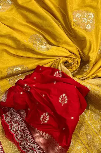 Yellow Color Premium Heavy Dola Silk Wedding Saree