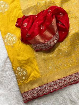 Yellow Color Premium Heavy Dola Silk Wedding Saree 2
