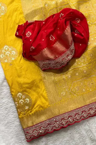 Yellow Color Premium Heavy Dola Silk Wedding Saree