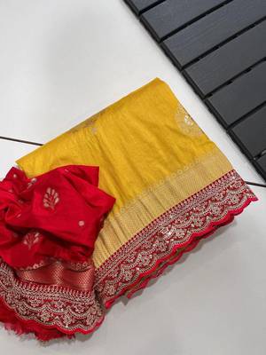 Yellow Color Premium Heavy Dola Silk Wedding Saree 3
