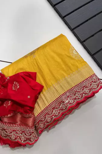 Yellow Color Premium Heavy Dola Silk Wedding Saree