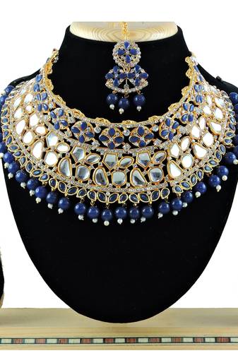 Blue designer function wear ad necklace set