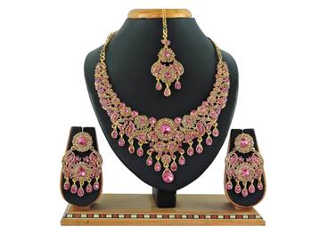 Pink designer function wear ad necklace set 1