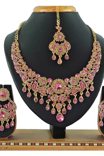 Pink designer function wear ad necklace set