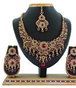 Maroon designer function wear ad necklace set