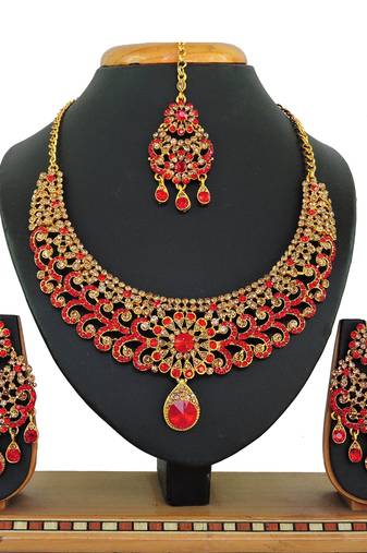 Red designer function wear ad necklace set