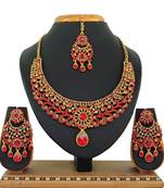 Red designer function wear ad necklace set