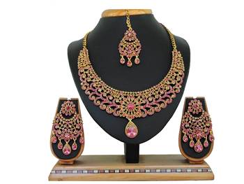 Pink designer function wear ad necklace set 1