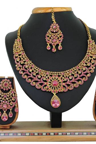 Pink designer function wear ad necklace set