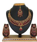 Maroon designer function wear ad necklace set