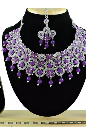 Purple designer function wear ad necklace set