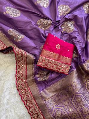 Lavender Color Premium Heavy Dola Silk Wedding Saree 1