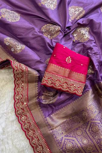 Lavender Color Premium Heavy Dola Silk Wedding Saree