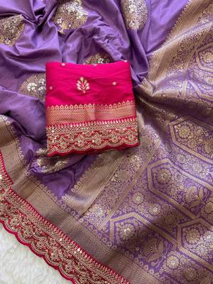 Lavender Color Premium Heavy Dola Silk Wedding Saree 2