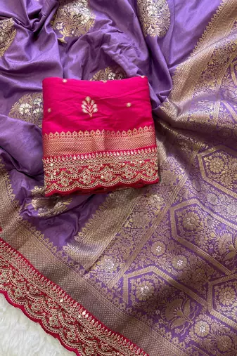 Lavender Color Premium Heavy Dola Silk Wedding Saree