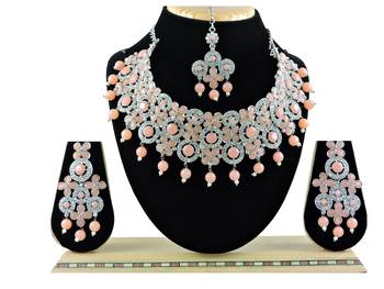 Orange designer function wear ad necklace set 1