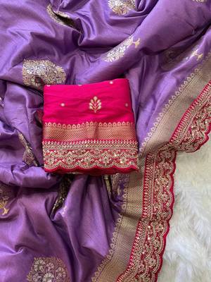Lavender Color Premium Heavy Dola Silk Wedding Saree 3