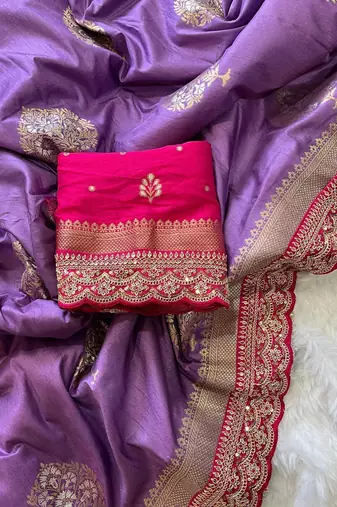 Lavender Color Premium Heavy Dola Silk Wedding Saree