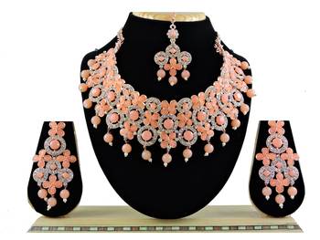 Orange designer function wear ad necklace set 1