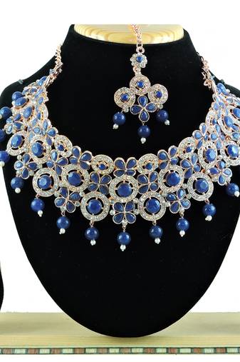 Blue designer function wear ad necklace set