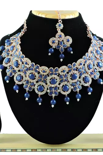 Blue designer function wear ad necklace set